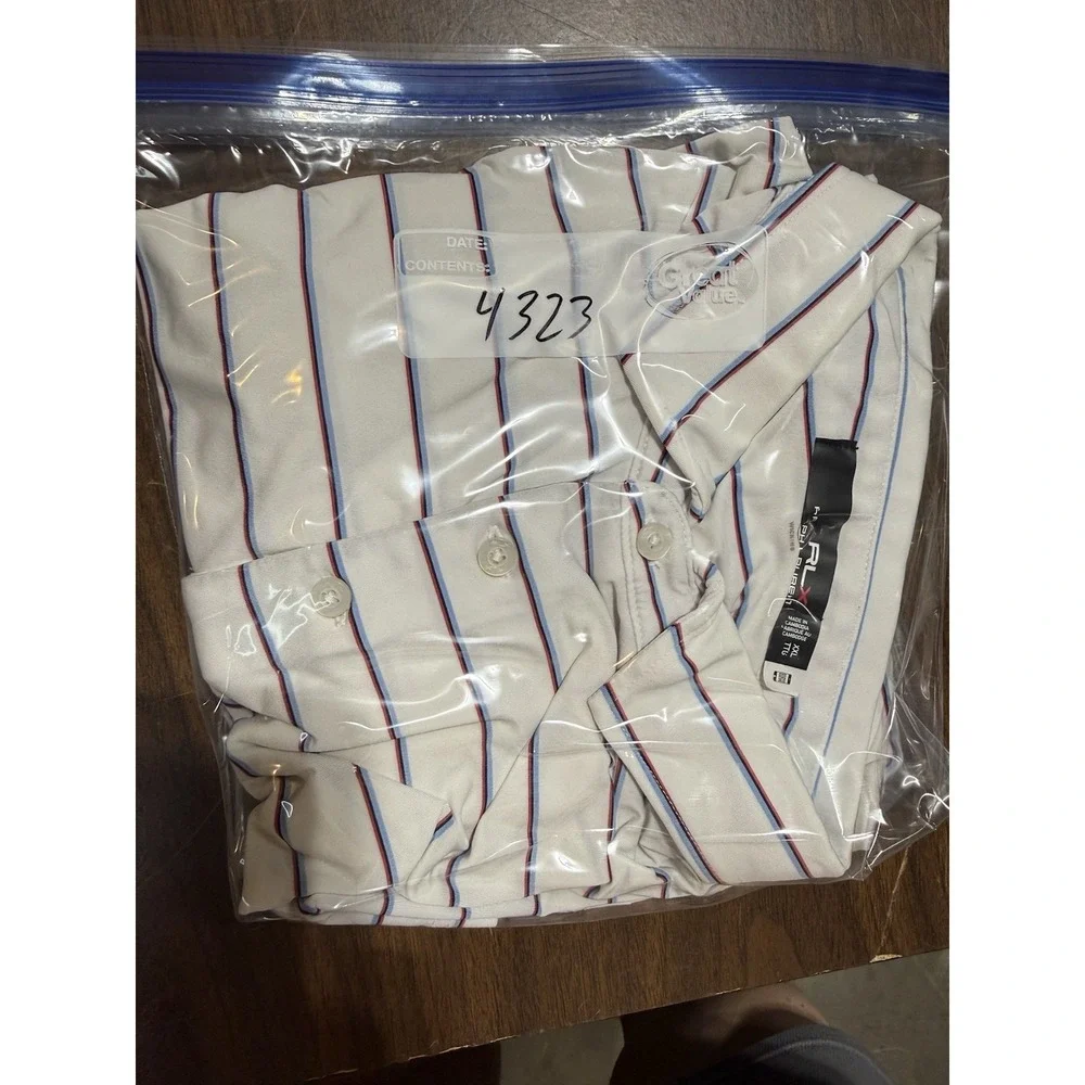 RLX Ralph Lauren Polo Golf Shirt Men 2XL White Striped Performance Stretch